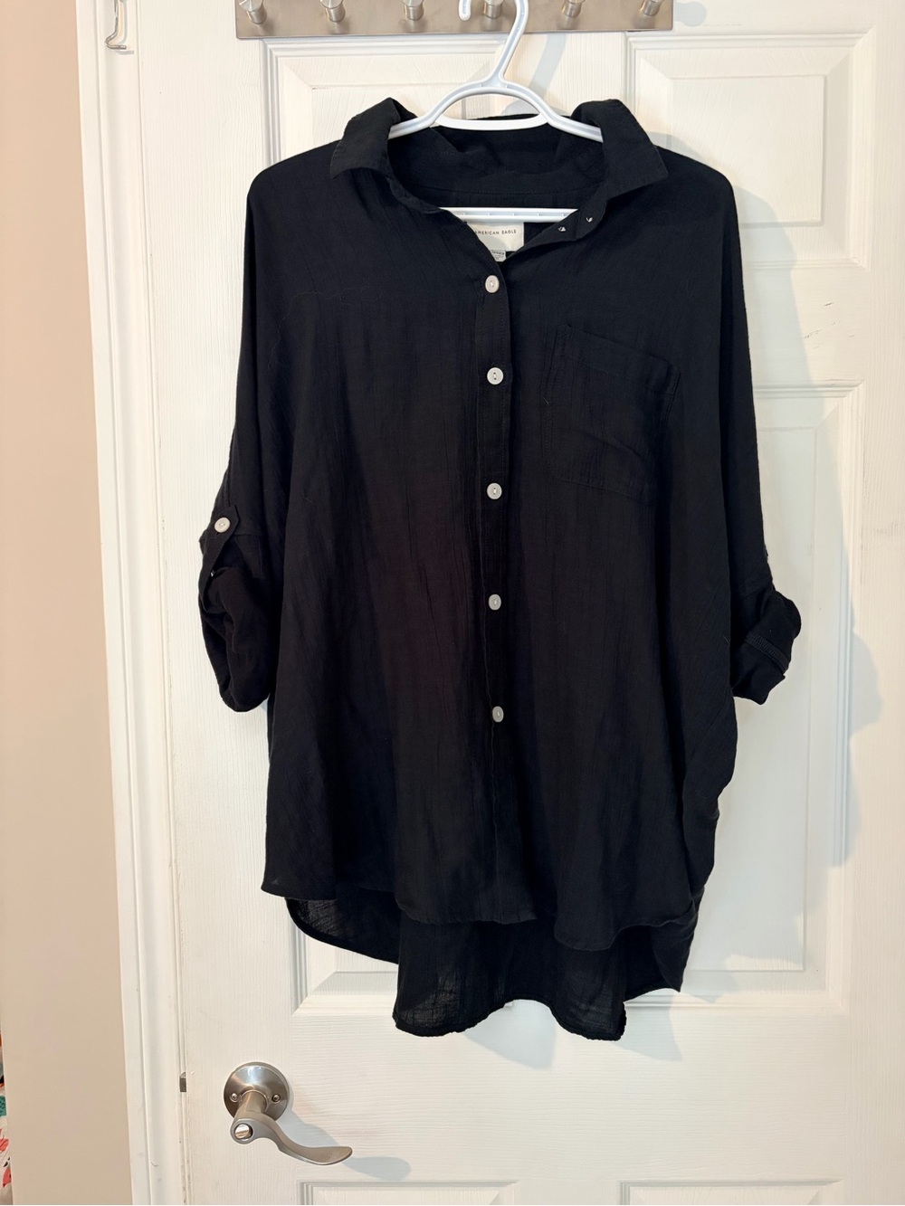 American Eagle Outfitters Black Button-Up Casual Shirt